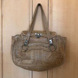 Jamin Pueche Womens Designer Leather Keylock Shoulder Bag Sz Medium Brown SP EXC